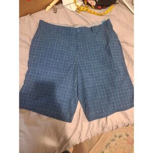 Nike Golf Dri Fit Men SZ 38 Teal plaid shorts flat front comfort tour 11" inseam